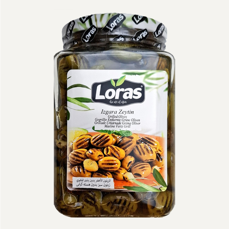  زیتون-کبابی-لوراس-۹۰۰گرم خالص-شیشه‌ای-ترکیه-2200 گرم-Loras 